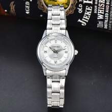 1 szt. Damska srebrna koperta, biała tarcza, pasek ze stali nierdzewnej, wielofunkcyjny zegarek kwarcowy odpowiedni do codziennego noszenia, styl biznesowy wysokiej klasy 83345