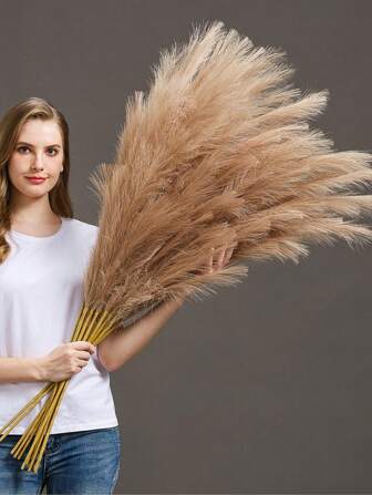 120/100/90/70pcs-Pampas Grass, Artificial Reeds, Artificial Pampas, Tall Fluffy Artificial Fake Flowers Bedroom Decor Bohemian Decor Reed Grass Vase Filler Farmhouse Home Wedding Decor, Pampas Grass Vase , Suitable For Living Room, Bedroom, Kitchen, Decoration Gifts Birthday Graduation,Fall Decor,Autumn