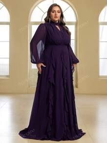 YISIKADO Plus-size pofmouwen, opstaande kraag, uitgesneden, geplooide lantaarnmouwen, bescheiden damesjurken, bruiloftsgasten, formele en avondfeesten, jurken, avondjurken