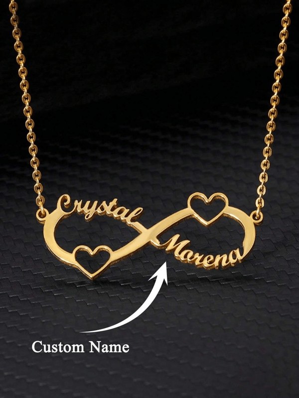 1pc 18k Gold Stainless Steel Two Names Infinity Necklace Necklace Accessory, Name Necklace, Double Name Necklace