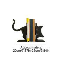 金属猫书挡，可扩展的办公桌收纳架，适用于办公室书房，重型铁质防滑书架，异想天开的小猫设计办公桌收纳架，适用于书架、办公室、图书馆、卧室、儿童房、情人节礼物、爱书人士、装饰性书架装饰、黑色动物主题礼物创意 - 彩色 - 查看 9