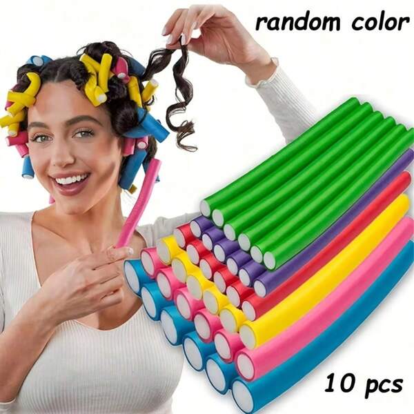Paquete de 10 rizadores de espuma flexibles y suaves, sin calor, para el cabello largo y corto de mujeres y niñas en colores aleatorios. Producto de peluquería, accesorios y artículos de viaje para conseguir rizos sin calor.