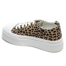 Women's Thick Sole Lace-Up Sneakers, With Heart-Shaped Patch, Available In Multiple Colors - Leopard-9151 - View 4