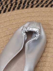Women's Soft & Comfortable Foldable Ballet Flats With Round Toe, Thin Sole, Slip-On Design, Includes Matching Storage Bag, Suitable For All Seasons - Silver - View 6