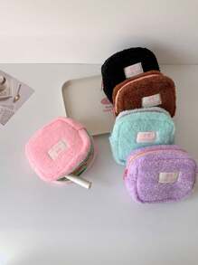 1 Plush Square Lightweight Flat Wallet, Sanitary Napkin Storage Makeup Bag, Cosmetics Storage Bag, Cosmetics Storage Bag Mini Bag Travel Accessories Makeup Brush Bag Cosmetics Container Makeup Bag Travel Essentials Women's Accessories Travel Supplies,For Holiday Beach, Bathroom Collection, Bedroom Collection, Large Capacity