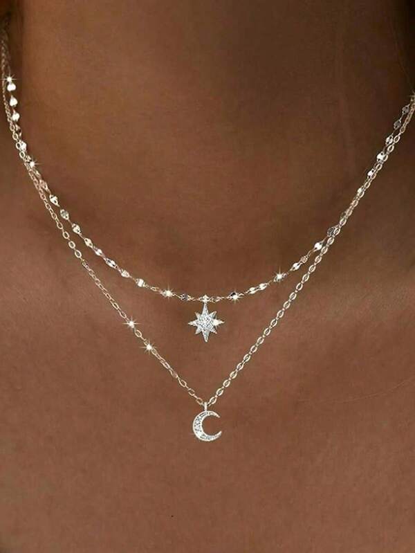 1pc European And American Style Unique Design Gold Rhinestone Pendant Necklace For Women, Stainless Steel Lock Clavicle Chain, Ideal For Daily Wearing And Dating Party 1pc European And American New Design Gold Rhinestone Pendant Necklace For Women, Stainless Steel Luxury Accessory For Daily Wear, Date And Party