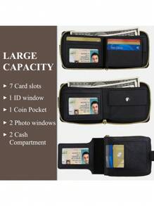 1pc, Men's Wallet, Retro PU Leather Multi Card Zipper Wallet, With 8 Card Slots And Change Pocket, Large Capacity Buckle Credit Card With Zipper, Brown,Large Capacity Multi-Card Slots,Business Casual Style,Birthday Gift,Graduation Gift,Father's Day Gift