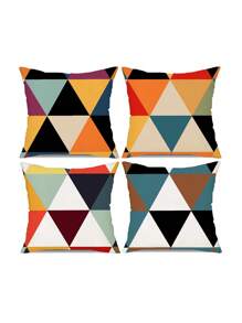 4 PIEZAS Fundas de cojín con patrón vintage, 45x45cm, diseño geométrico abstracto bohemio, con cremallera lavables, de poliéster, decoración del hogar (insertos de almohada no incluidos)