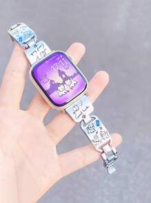 1 pieza Banda de reloj de Apple de mujer de lujo de aleación con diseño de gato de rhinestone plateado, se ajusta a 38mm/40mm/41mm/42mm/44mm/45mm/46mm/49mm, compatible con Ultra/SE/S10/S9/8/7/6/5/4/3/2/1, de moda y versátil, regalo para el Día de San Valentín y Acción de Gracias