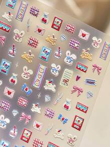 1pc Kitten Cartoon Nail Charm Sticker DIY Art Cute Style 3D Nail Art Decoration Sticker