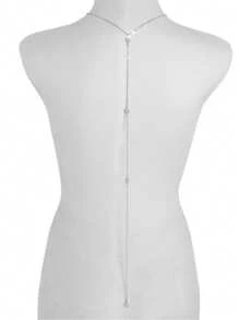 1pc Elegant Glass Rhinestone Backless Body Chain, Suitable For Women, Special Occasions, Festivals, Parties, And Daily Wear - Silver - View 2