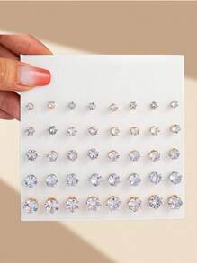 20 对闪亮迷你水钻耳环套装，欧美风格优雅时尚耳钉 - 水晶 - 查看 2