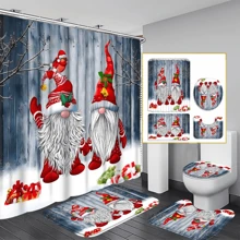 1pc/4PCs Christmas Dwarf Curtain Shower Curtain Decoration, Beautiful Housewarming Gift Modern Home Decoration, Waterproof Shower Curtain And Toilet Floor Mat Three-Piece Set Comes With 12 Shower Curtain Hooks Home Bathroom Decor Fall Decor Bathroom Accessories Back To School
