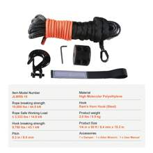 Synthetic Or Galvanized Steel Winch Rope, 3/16" X 50 Ft To 1/2" X 92 Ft, 26,500 Lbs To 8,350 Lbs Breaking Strength,Towing Cable Heavy Duty, Universal Fit For SUV, Large Off-Road Vehicle, Truck - Synthetic 1/4" X 50 Ft 10,000 Lbs - View 7