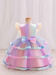 Hibobi Baby Girl Sequin Party Dress Princess Dress Pleated Tulle Skirt Bowknot Back Lace Fringe Decoration Sleeveless Dress Perfect For 1-4 Years Old Girls Birthday - 粉色 - 查看 2