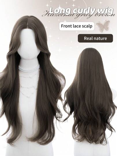 alicegarden Dentelle frontale 4*1, perruque longue ondulée avec dentelle frontale, perruque à raie centrale, perruque tressée mi-longue de 28 pouces brune, naturelle et réaliste (accessoires non inclus)
