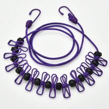 1 Pack Portable Clothesline With 12 Clothespins, Adjustable Elastic Travel Camping Clothesline, Windproof Travel Elastic Retractable Bungee Clothesline For Backyard, Resort Hotel, Balcony Clothes Drying