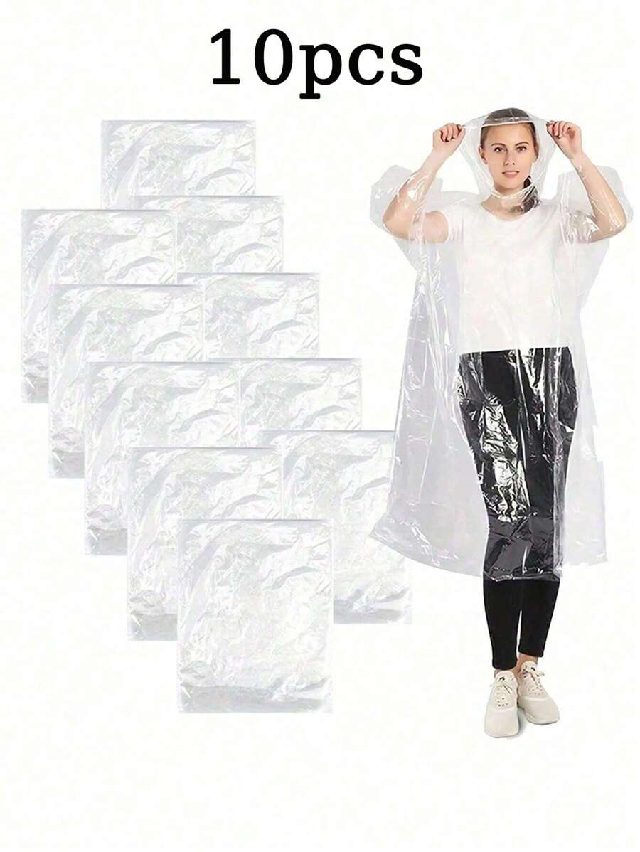 1/5/10/15/20pcs Disposable Heavy-Duty Raincoat With Windproof Hood, Portable Waterproof Poncho, For Travel And Outdoor Activities - Transparent And Disposable Travel Disposables Items Travel Hotel Essentials Outdoor Essentials Room Stuff Beach Travel Minis Periods Disposable Items Bathroom Accessories, Spring Summer Picks, Brides Maid Gifts, Room, Bedroom Decor, Bedroom Decor, Beach, Travel, For Men, For Women, Vacation - Multicolor - View 1