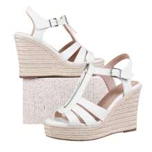 Women's Classic Summer Platform Dress Sandals Wedge Ankle Strap Round Open Toe Sandals Comfy Sloping High Heels For Women Casual Beach - trắng - Xem 3