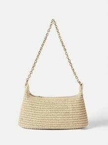 New Fashion Thin Chain Bohemian Style Braided Baguette Shoulder Bag Suitable For Daily Leisure Vacation Shopping With Clothing , Bohemian Outfit For Women - 米色 - 查看 3