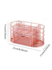 1入組帶筆筒、手機架的網狀桌面收納盒，預設提供金色、玫瑰金、黑色、黑骨色四種色系可供挑選，適用於辦公室、家庭、學校等多種環境 - 彩色 - 查看 5