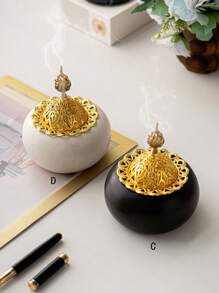 1 pieza de quemador de incienso de forma redonda con combinación de metal y cerámica, color blanco y negro, estilo moderno minimalista, de lujo, para aromatizar el hogar, adecuado para escritorio, hogar, oficina, hotel, sala de estar, salón, decoración navideña