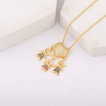 1pc Valentine's Multicolor Zirconia 18k Gold Plated Copper 4 Kids Pendant Necklace, Luxury Jewelry Gift For Women,Mom,Mother,Mother's Day,Gift - Gold - View 24