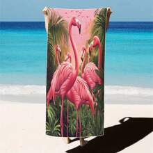 1pc Oversized Flamingo Printed Beach Towel, Extra Large Ultra Soft Quick Dry Beach Blanket - Skin-Friendly And Portable, Suitable For Fun Trips, Yoga, Picnics And Pool Parties