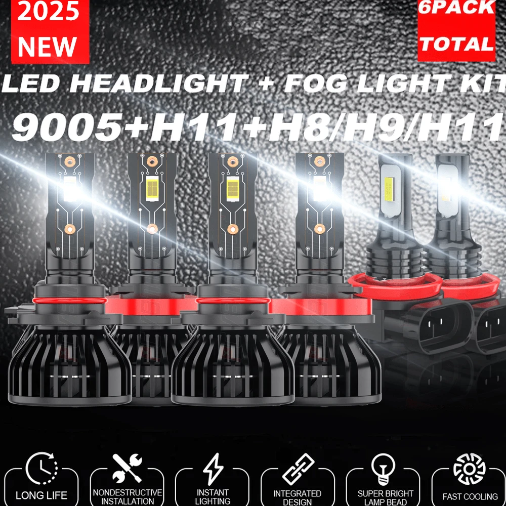 6000K LED Headlight Fog Light Bulbs  9005 H11 H11Kit For Toyota Venza 2009-2016 - 9005+H11+H11 - 查看 1