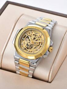 LONGLUX 1pc Hollow Automatic Mechanical Men's Watch, Stainless Steel Strap, Business Watch - Multicolor - View 1