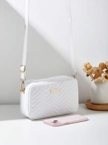 Cute Casual Crossbody Bag, 2025 Fashion Wave Pattern Embroidered Ladies Shoulder Diagonal Handbag, Detachable Adjustable Strap, Sweet Check Zipper Bag