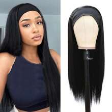 Headband Straight Wig Human Hair For Women Glueless None Lace Front Human Hair Headband Wig Brazilian Virgin Hair Machine Made Human Hair Wigs Natural Black 180% Density