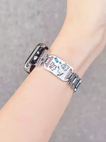 1 pieza Banda de reloj de Apple de mujer de lujo de aleación con diseño de gato de rhinestone plateado, se ajusta a 38mm/40mm/41mm/42mm/44mm/45mm/46mm/49mm, compatible con Ultra/SE/S10/S9/8/7/6/5/4/3/2/1, de moda y versátil, regalo para el Día de San Valentín y Acción de Gracias