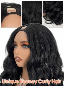 DUOZIMEI 22 Inch Natural Black Afro Curly U/V Part Synthetic Wig, Fluffy Curly, Synthetic Fluffy Straight Hair, No Glue, Women Half Head Wig Without Clips - Multicolor - View 5
