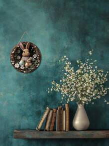 1 pièce Enseigne suspendue de lapin de Pâques - œuvre murale de style bohème avec lapin et design d'œuf, couronne de pâquerettes. Convient pour la porte d'entrée, le porche, le salon, la chambre - Décoration de printemps intérieur/extérieur