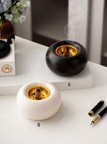 1 pieza de quemador de incienso de forma redonda con combinación de metal y cerámica, color blanco y negro, estilo moderno minimalista, de lujo, para aromatizar el hogar, adecuado para escritorio, hogar, oficina, hotel, sala de estar, salón, decoración navideña