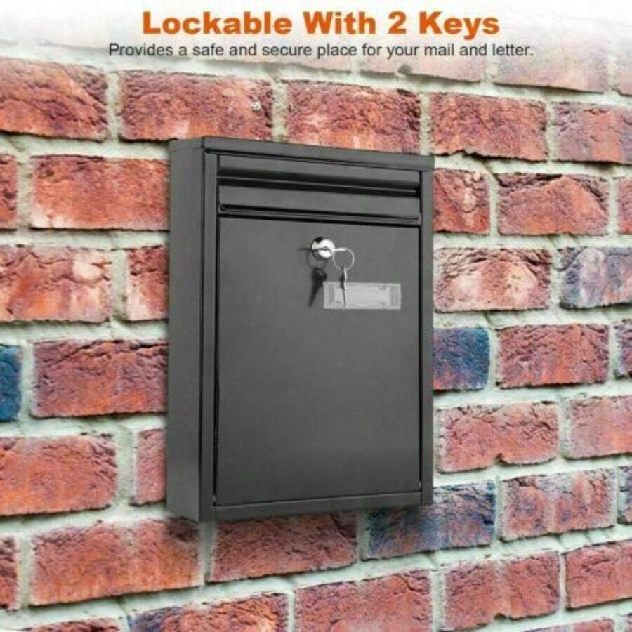 Lockable Wall Mounted Letter Box - Large Metal Post Mailbox For Garden, Outdoor, Home, Durable & Weatherproof Mailbox With Secure Lock For Mail Protection - Black - View 1