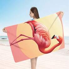 1pc Oversized Flamingo Printed Beach Towel, Extra Large Ultra Soft Quick Dry Beach Blanket - Skin-Friendly And Portable, Suitable For Fun Trips, Yoga, Picnics And Pool Parties