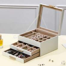 1 件天窗风格奢华珠宝收纳盒，可放置项链、耳环、手链、戒指，金色色调 - 彩色 - 查看 5