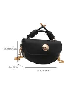 迷你链条翻盖马鞍包，女士商务休闲包，适合办公室、商务和工作场合 - 黑色 - 查看 2