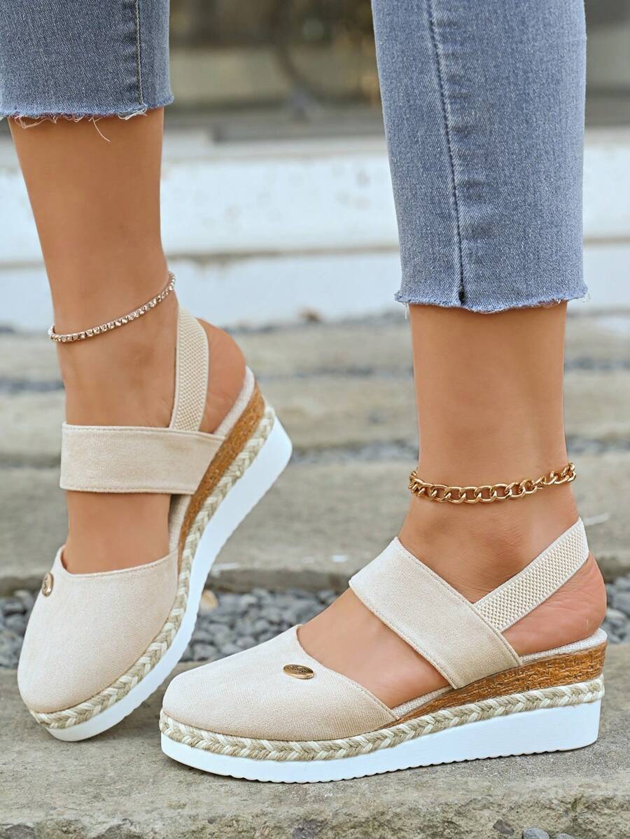 Baskets de sport casual à compensées pour femmes, convenant pour un port casual quotidien, augmentation de la hauteur - Beige - Voir 1