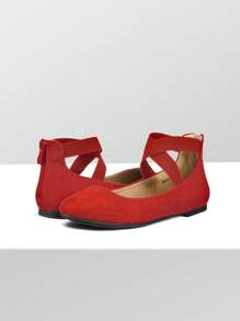 Women Ballet Flats Cross Elastic Ankle Straps Round Toe With Back Zipper Fashion Elegant Comfortable Daily Dress Versatile Non-Slip Flats Shoes - Đỏ - Xem 4