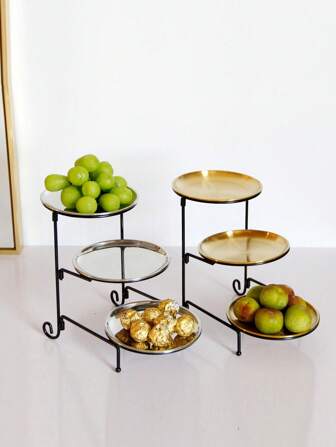 1 套 3 层金属托盘，多种颜色，简约现代风格，蛋糕托盘，餐具，适用于节日、家庭、婚礼、宴会、下午茶、小吃、水果