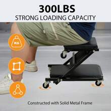 2 In 1 Mechanics Creeper Trolley Stool Workshop Padded Car Workshop Garage - 黑色 - 查看 6