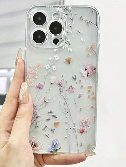 1 Stück minimalistisches Blumen Transparent Vollschutz TPU Handyhülle kompatibel mit iPhone 17, 16, 15, 14, 13, 12, 11 Pro Max, A55/54/53/52/51, S24/23/22/21 Ultra