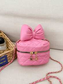 1pc Pu Zipper Closure Fashionable Bow Rhinestone Embroidery Shoulder Crossbody Bucket Bag, Korean Style Versatile Chain Shoulder Crossbody Bag, Casual And Comfortable Shoulder Strap, Smooth And Long Style, Versatile And Not Picky, Suitable For Girls' Daily Shopping And Travel Use - Sweet Bucket Bag - View 12