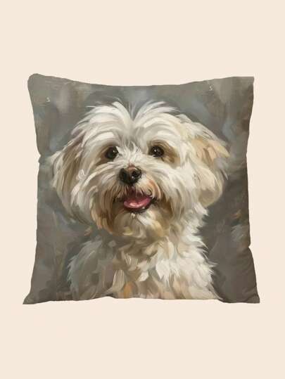 1pc Digital Printed Cute Cartoon Dog Pattern Pillowcase For Bedroom, Living Room, Sofa, Children's Room, Study, Desk, Chair, Home Decor, Plush Fabric, Pillow Insert Not Included