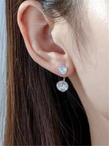 2 件圆形心形铜线配方晶锆石耳钉，适合女士，适合日常、约会、派对、婚礼 - 銀 - 查看 1