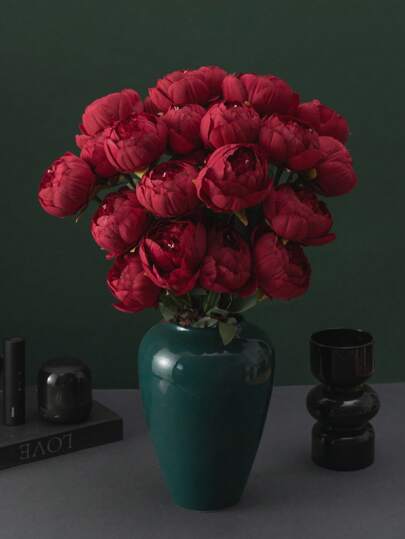 MEHELANY 5/2/1pc 20.1 Inch Artificial Peony Flower, Plastic Stem, Burgundy Vintage Peony Artificial Silk Floral Bouquet, Suitable For Home, Dining Table, Meeting Room Decor, DIY Wedding Party Center Pieces, Mother's Day Gift