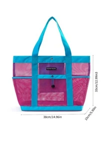 1PC Large Mesh Beach Bag - Sandproof Swim Tote Bag Oversized For Family Foldable Lightweight Pool Boat Bag With Zipper And Extra Pockets For Toys & Vacation Beach Cruise Essentials